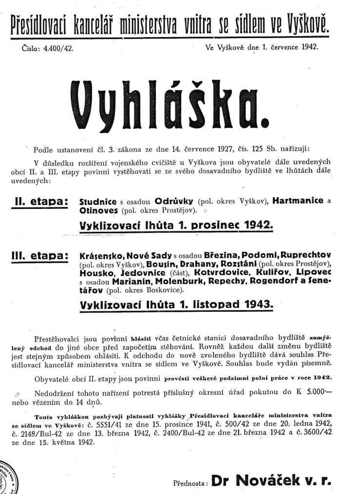 Vystěhování obcí na Vyškovsku
